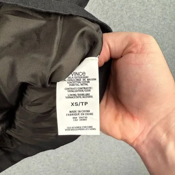 VINCE Black Leather Linen Women's Sleeveless Moto Vest - Size XS - Picture 5 of 6